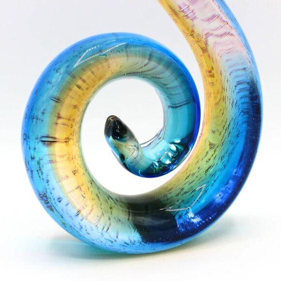Vintage Murano Style Art Glass Sculpture Blue Amber Abstract Swirl Wave Design - Picture 4 of 8